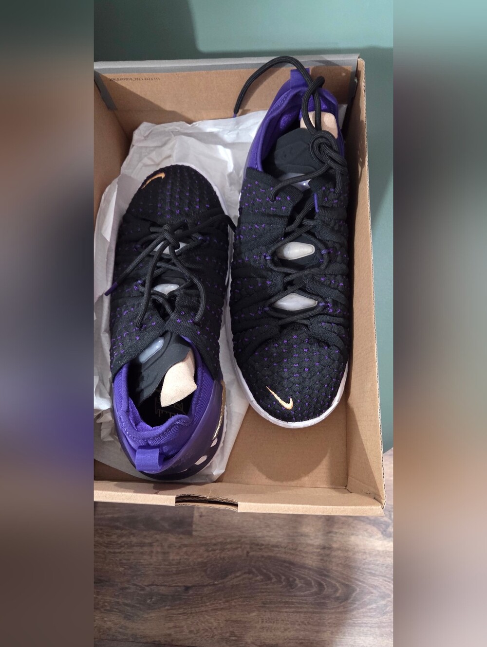 Lebron Nike Black & Purple Knit Sneakers with Gold Swoosh